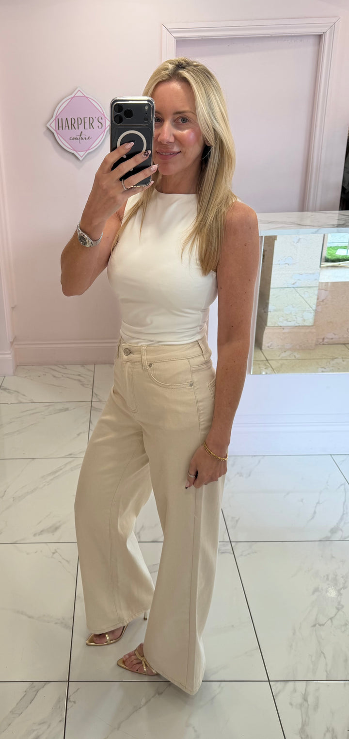 Martha Beige Dad Fit Stretch Jeans