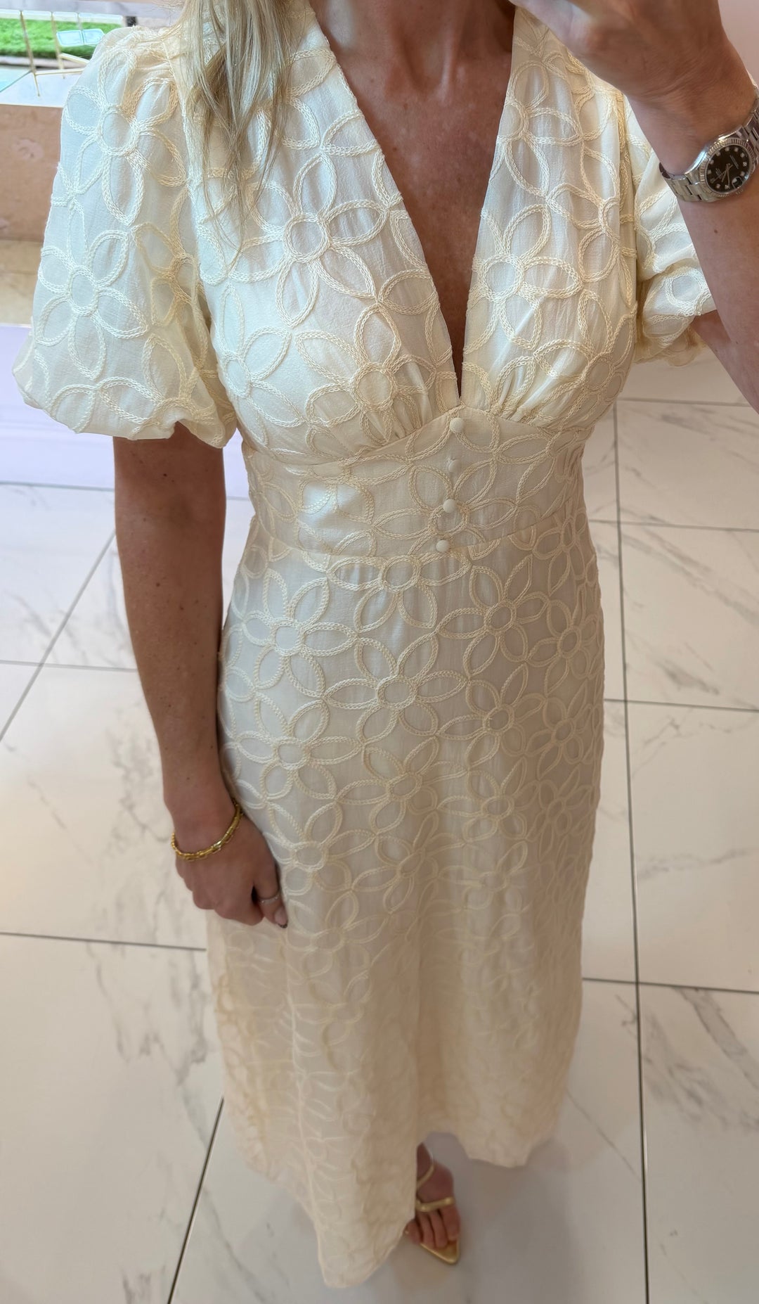 Elsa Cream Floral Embroidered Print Dress