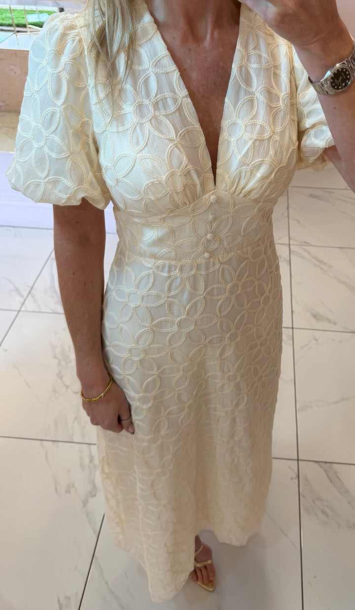 Elsa Cream Floral Embroidered Print Dress