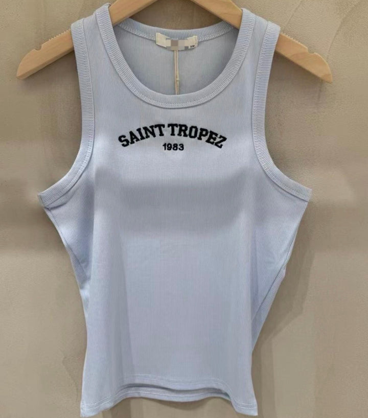 St Tropez Round Neck Super Soft Ribbed Vest Top