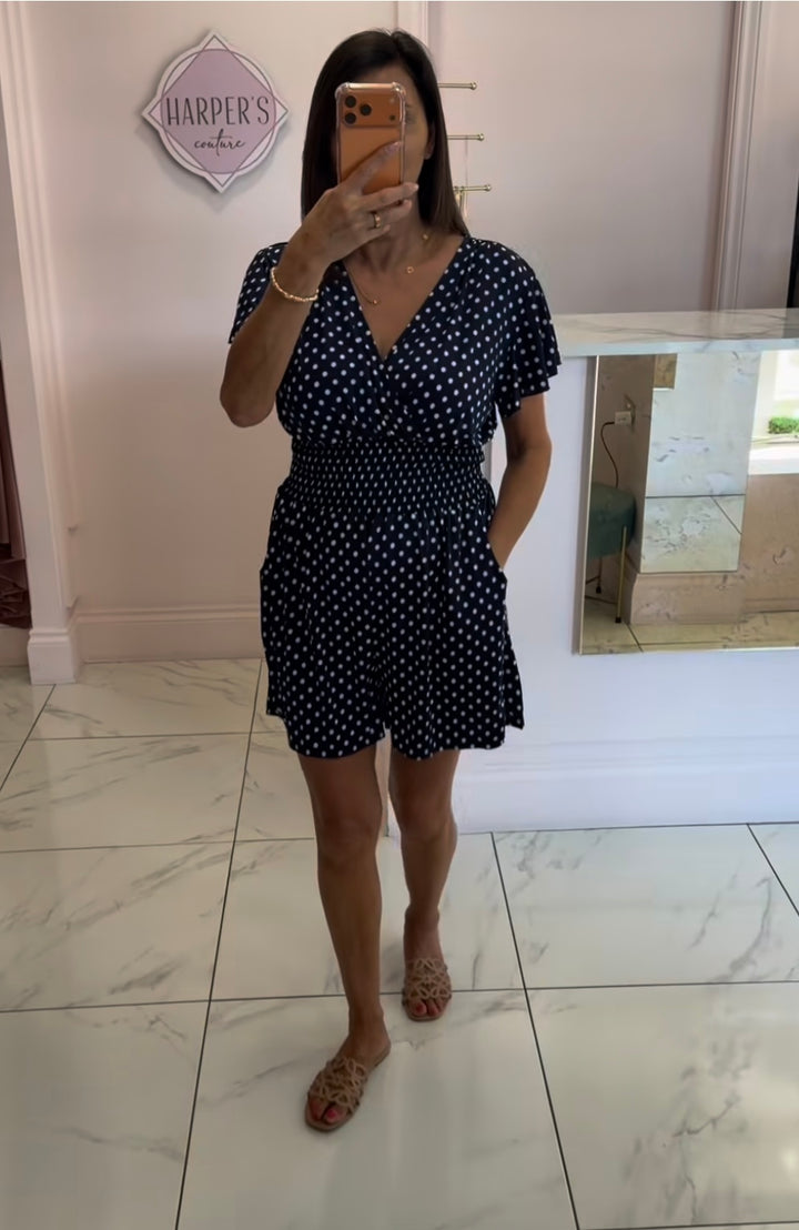 Alicia Polka Dot Elasicated Waist Playsuit