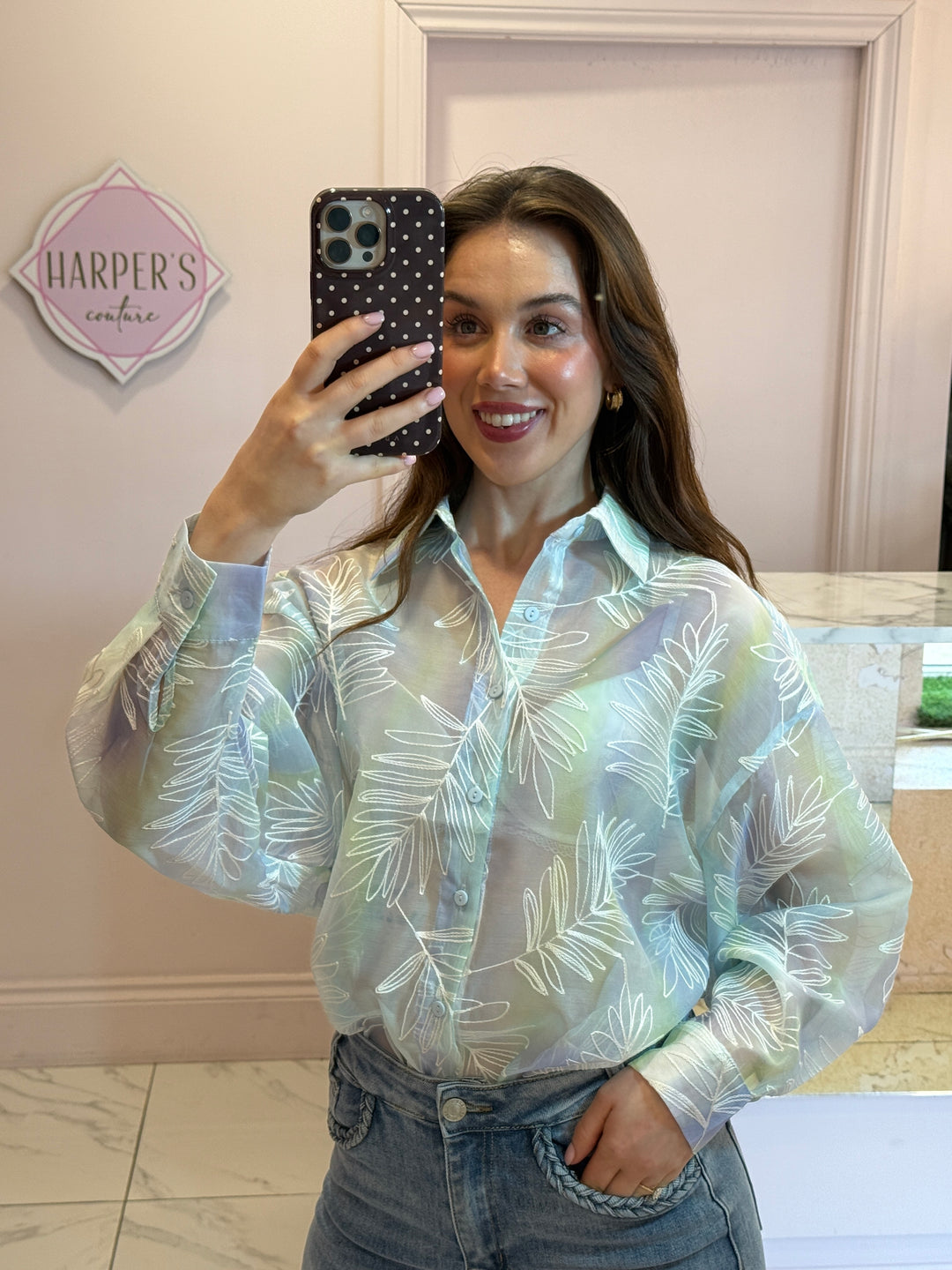 Elle Embroidered Leaf Detail Shirt/Blouse