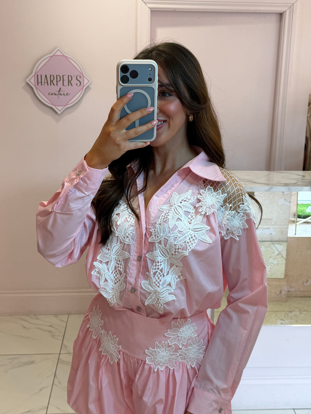 Suzy Floral Embroidered Shirt &amp; Puffball Skort Co Ord Set