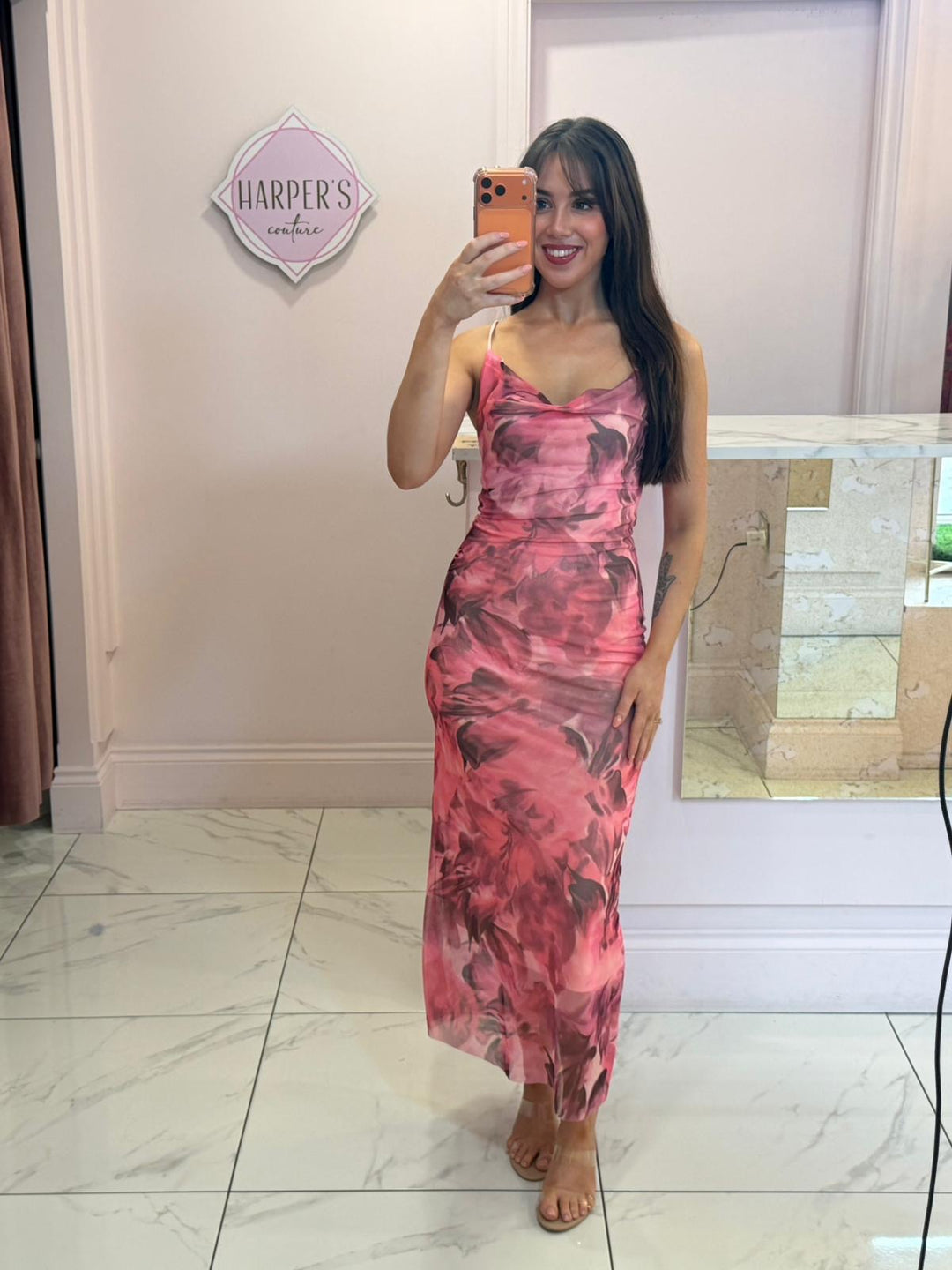 Minnie Mesh Print Cami Midi Dress