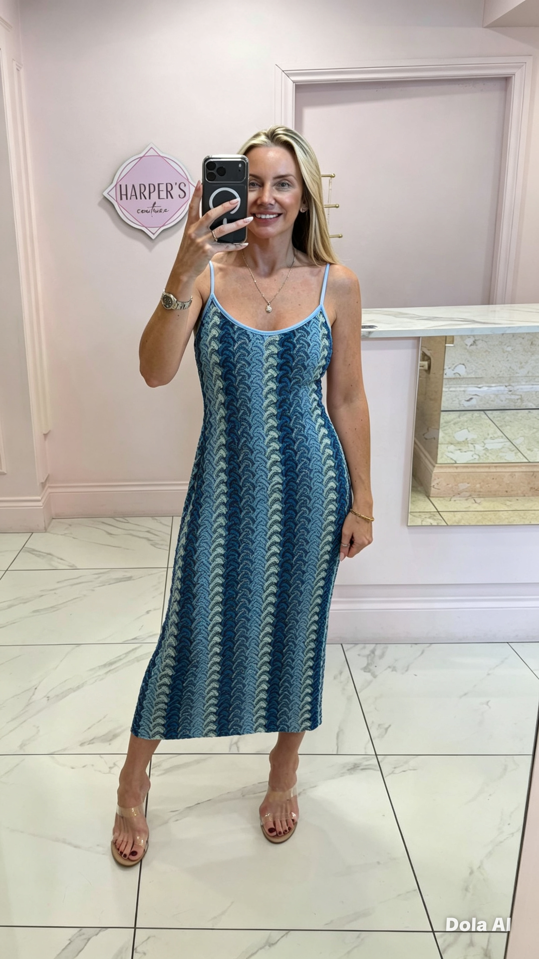 Lauren Zig Zag Wavy Cami Midi Dress