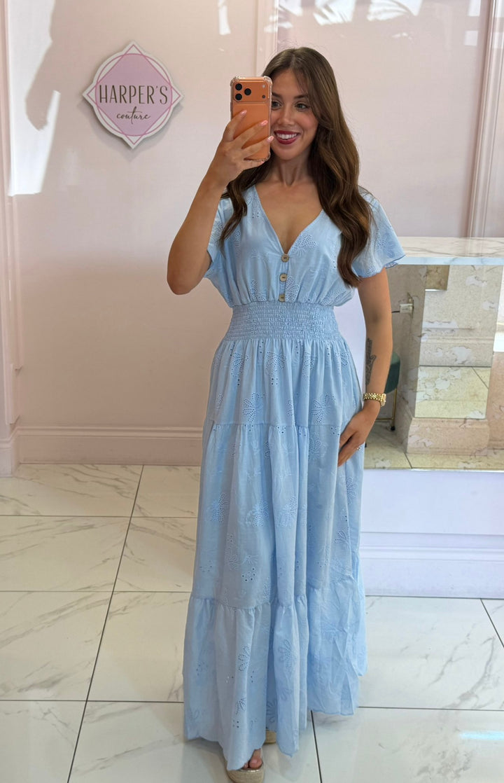 Elisha Broderie Anglais Button Midi Dress