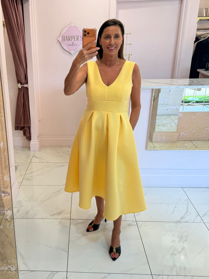 Bethany V Neck Skater Midi Yellow