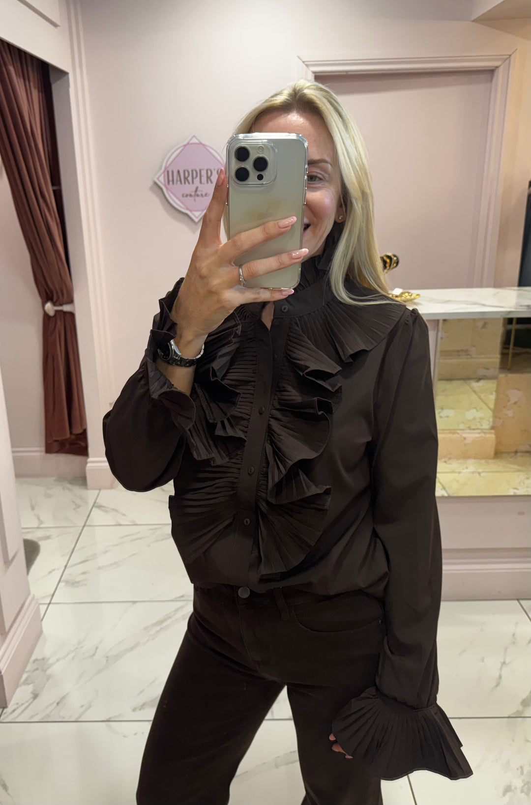 Ella Ruffle Front &amp; Cuff Detail Blouse