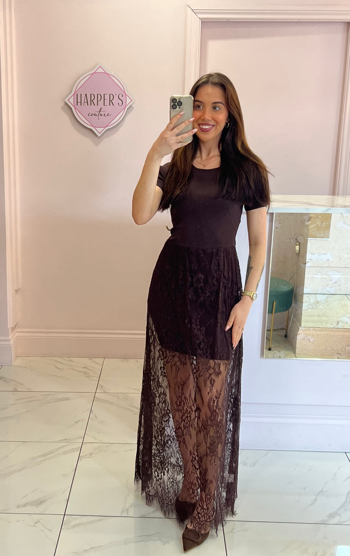 Arla Chocolate Lace Short Sleeve Dress