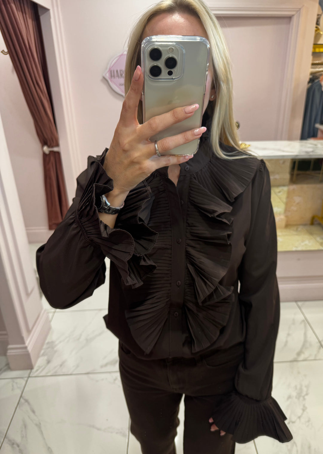 Ella Ruffle Front &amp; Cuff Detail Blouse