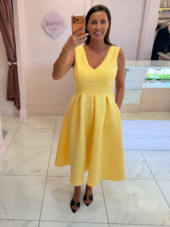 Bethany V Neck Skater Midi Yellow