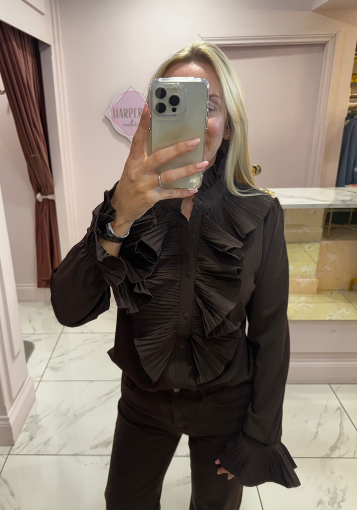 Ella Ruffle Front &amp; Cuff Detail Blouse