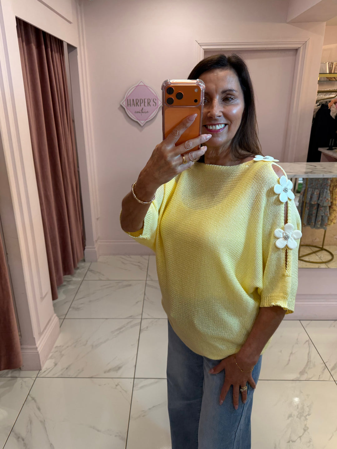 Jessica Fine Knit Flower Detail Top