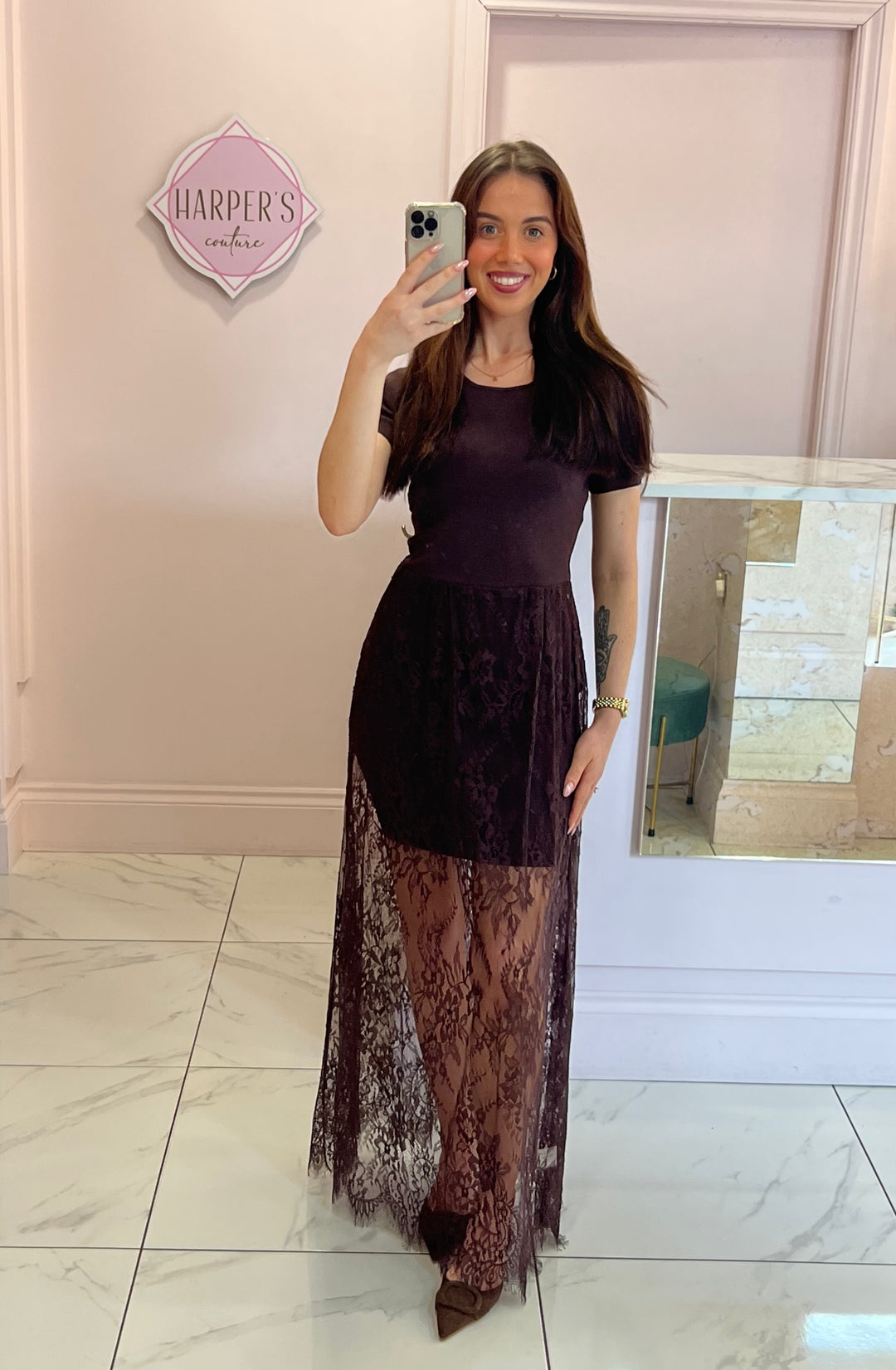 Arla Chocolate Lace Short Sleeve Dress