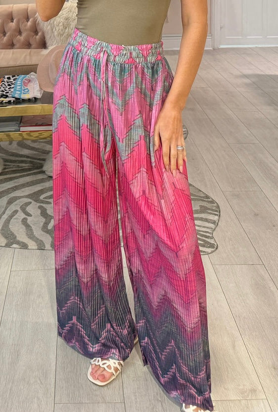 Gina Zigzag Pattern Pleated Plisse Trousers