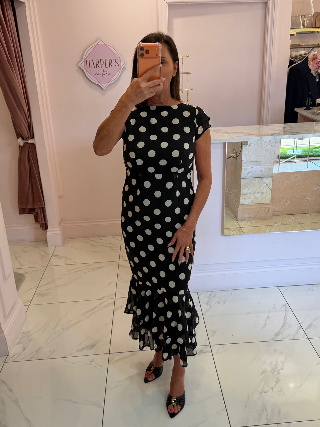 Roxy Boat Neck Frill Midi Black Spot