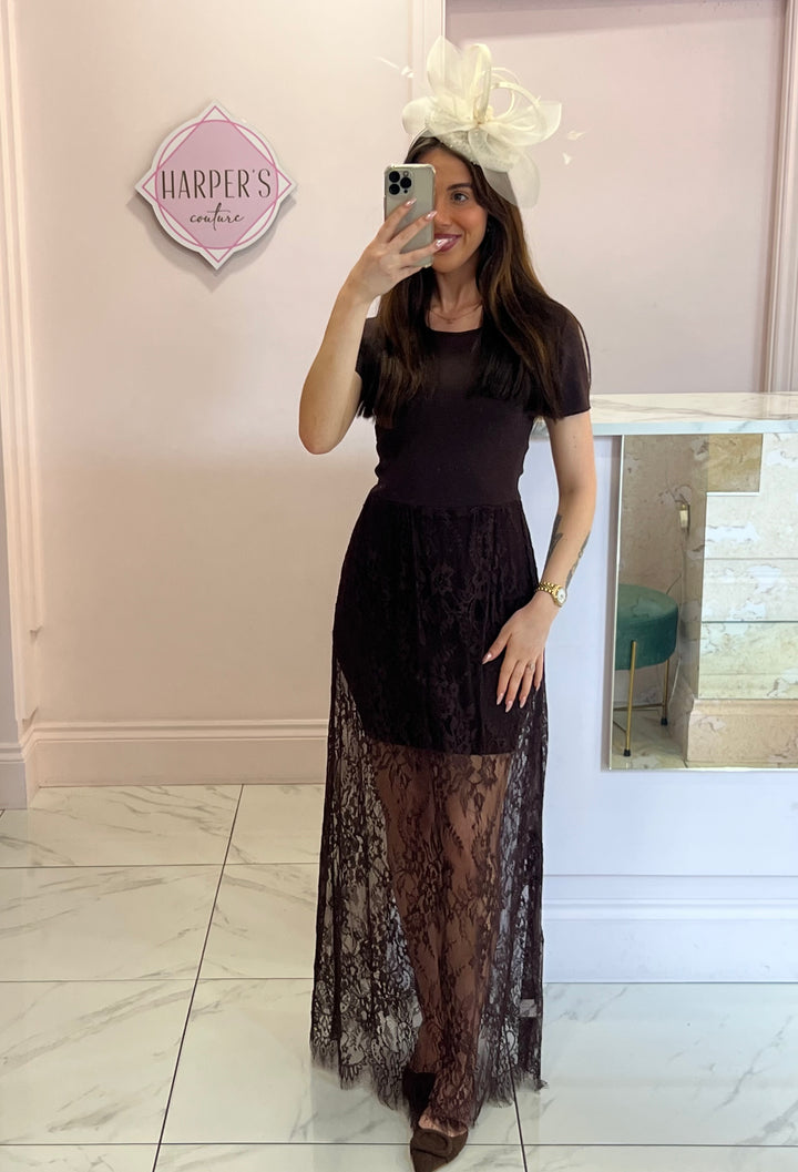 Arla Chocolate Lace Short Sleeve Dress