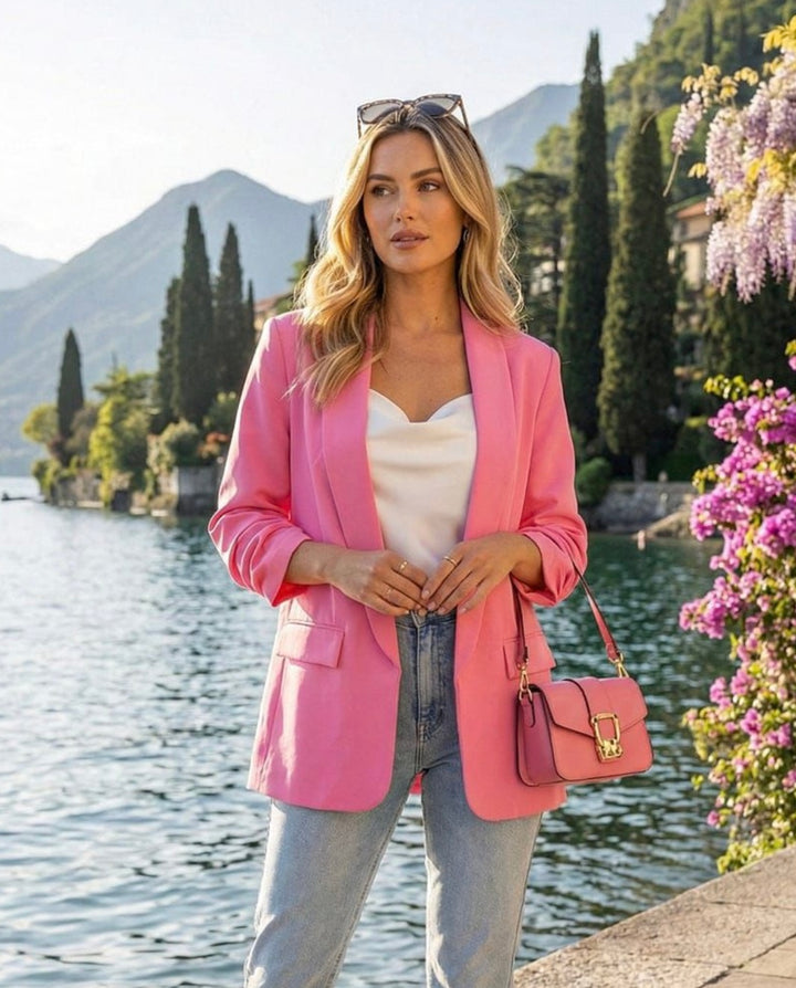 Gabby Pink Ruched Sleeve Blazer