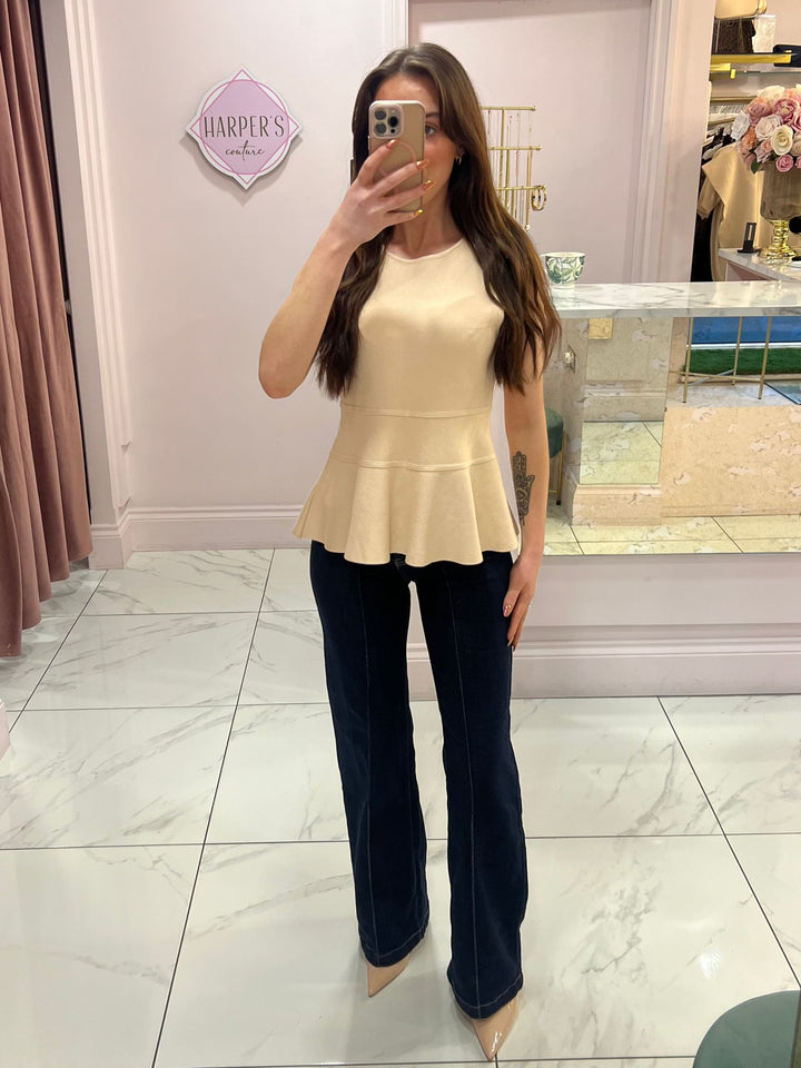 Lana Cream Peplum Detail Knit Top