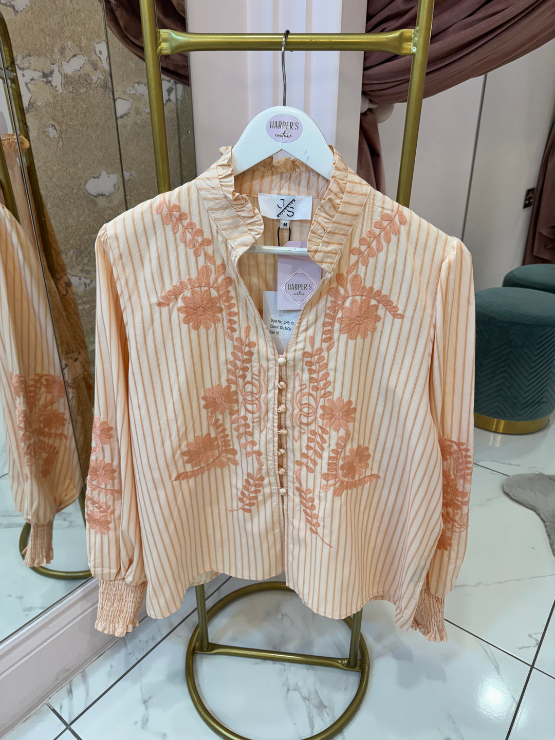 Cherish Coral Embroidery Detail Shirt/Blouse