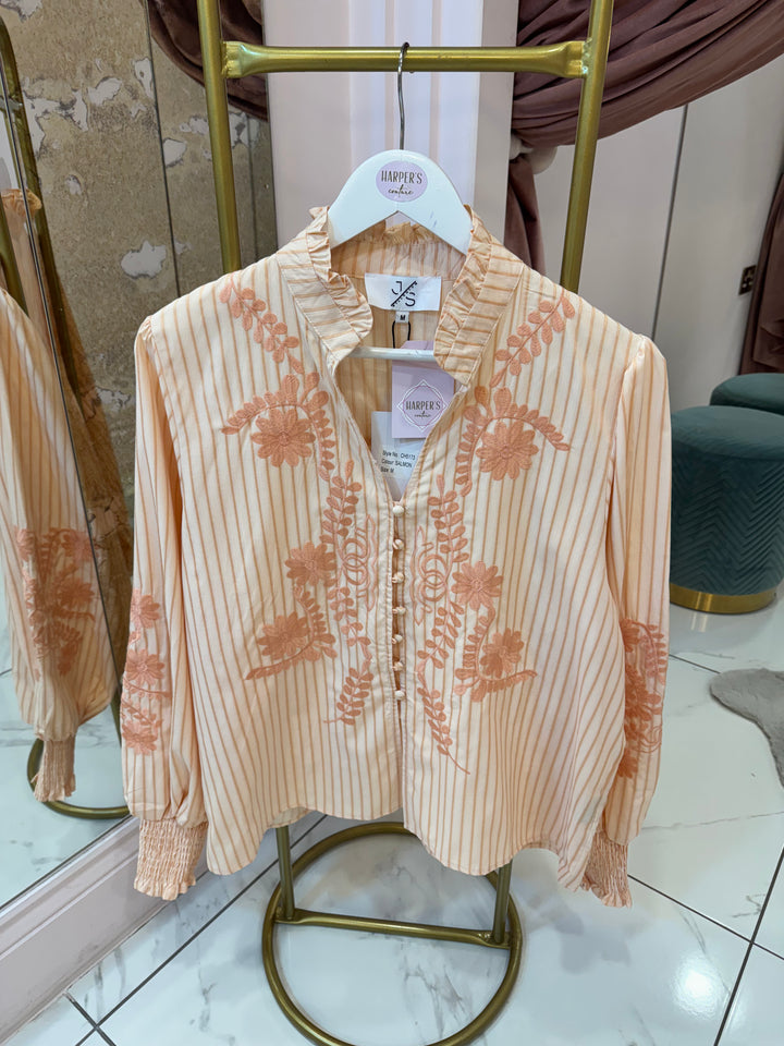 Cherish Coral Embroidery Detail Shirt/Blouse
