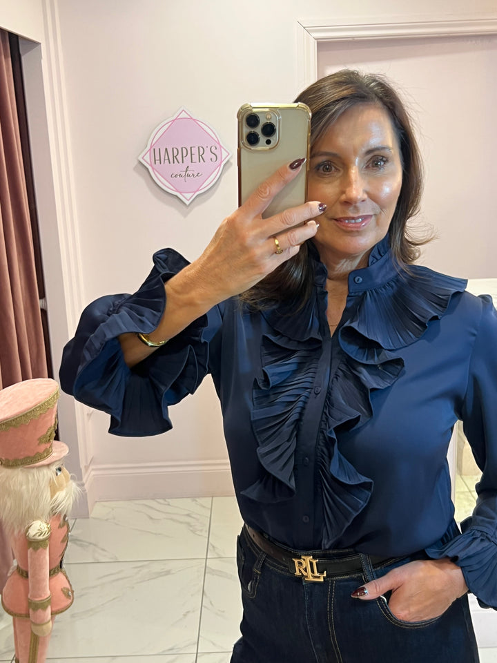 Ella Ruffle Front &amp; Cuff Detail Blouse