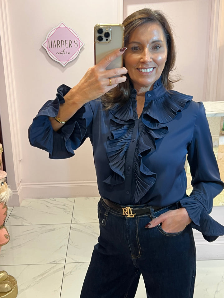 Ella Ruffle Front &amp; Cuff Detail Blouse