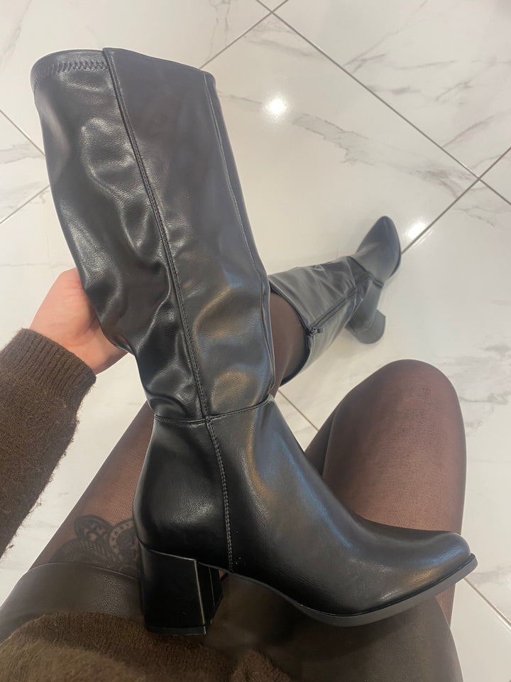 Kimmie Black Knee High Elasticated Stretch Boots
