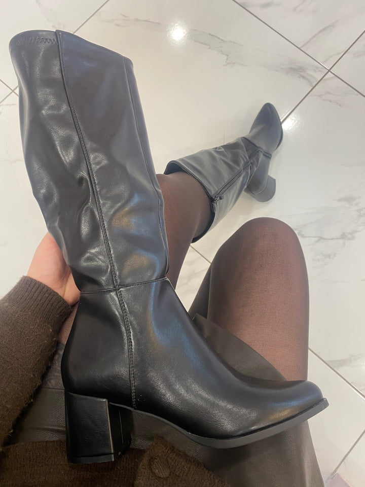Kimmie Black Knee High Elasticated Stretch Boots