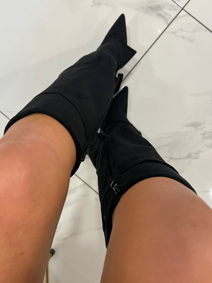 Sadie Black Knee High Fold Over Boots