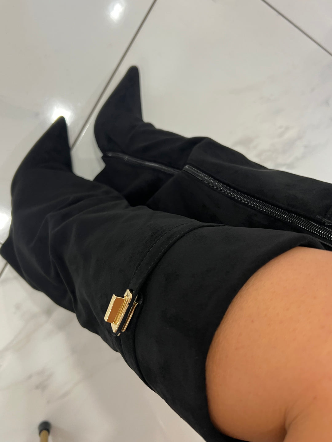 Sadie Black Knee High Fold Over Boots