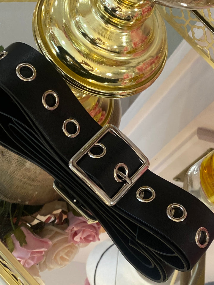 Black &amp; Silver Eyelet Belt