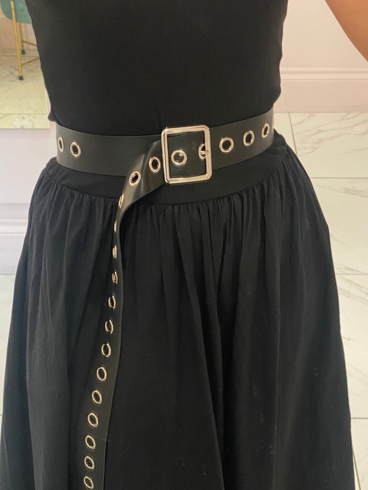 Black &amp; Silver Eyelet Belt