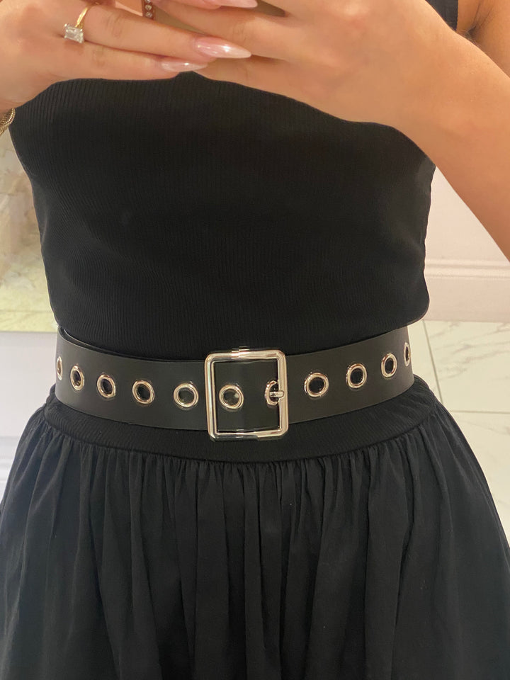 Black &amp; Silver Eyelet Belt