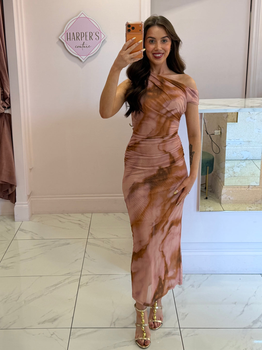 Sadie Pink Mesh Dress With Flattering Ruching