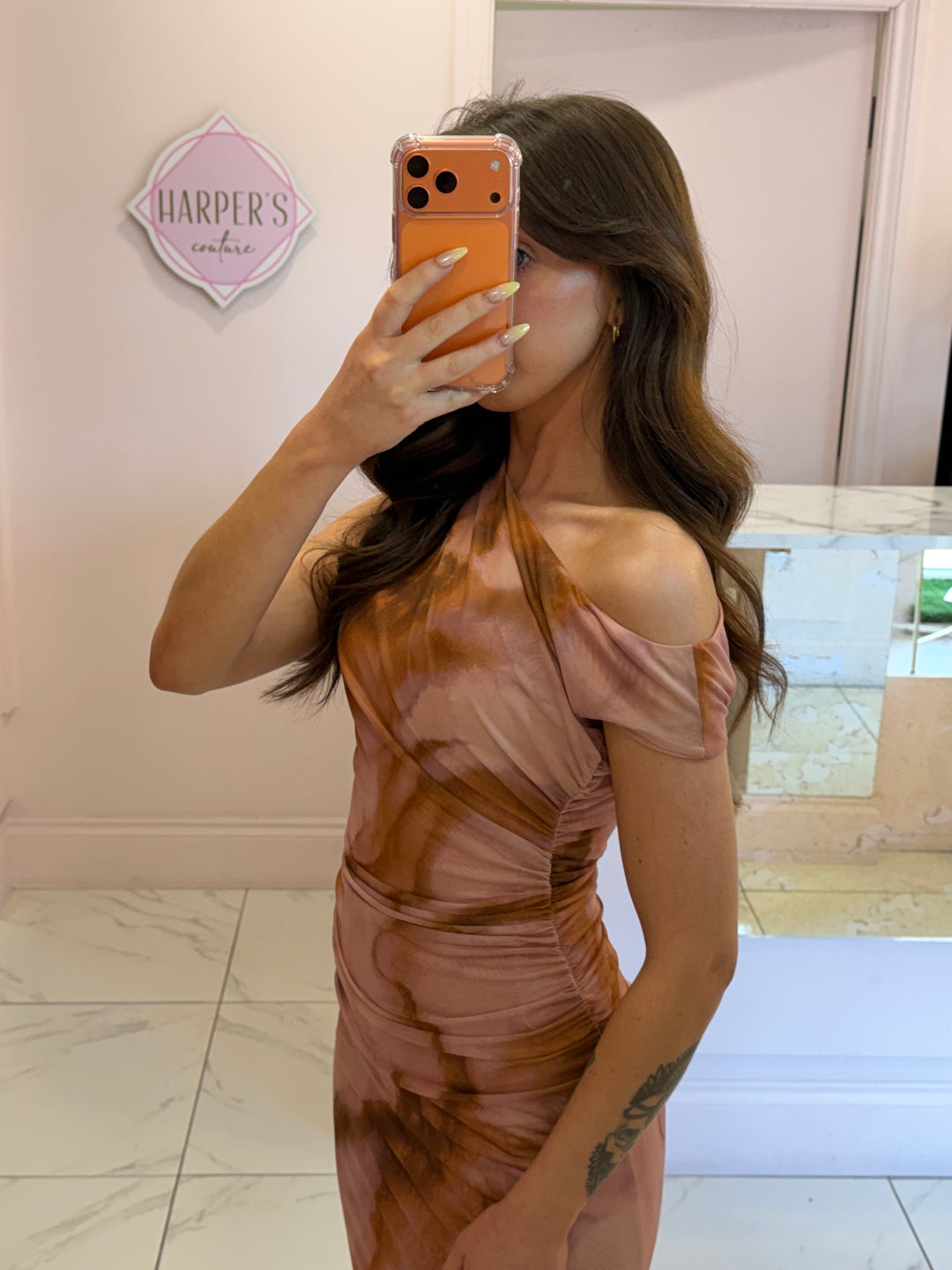 Sadie Pink Mesh Dress With Flattering Ruching