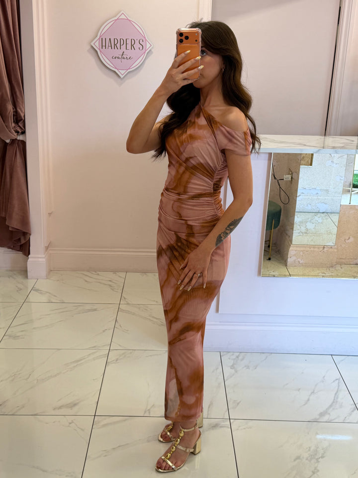 Sadie Pink Mesh Dress With Flattering Ruching