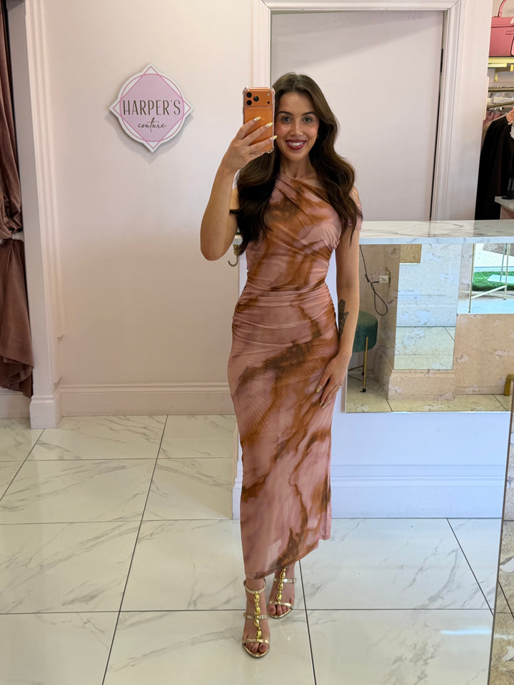 Sadie Pink Mesh Dress With Flattering Ruching