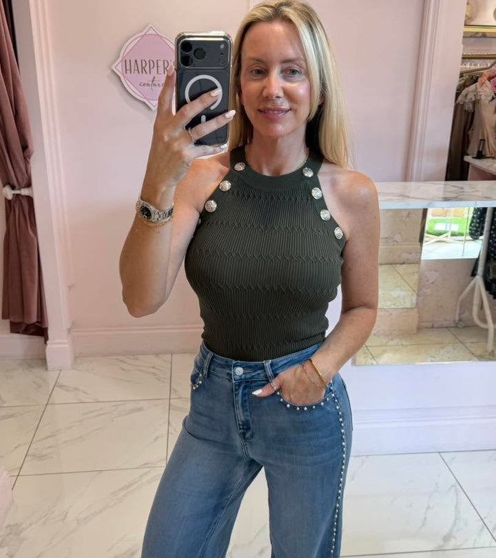 Eva Fine Knit Vest Top with Button Detail
