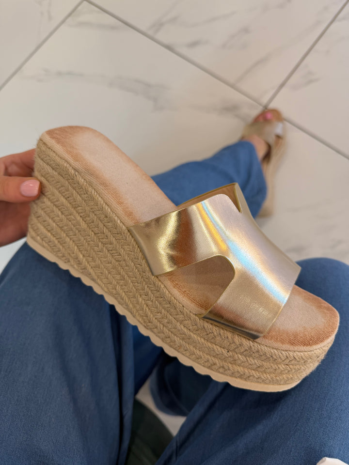 Lois Gold Mule Sandals/Wedges