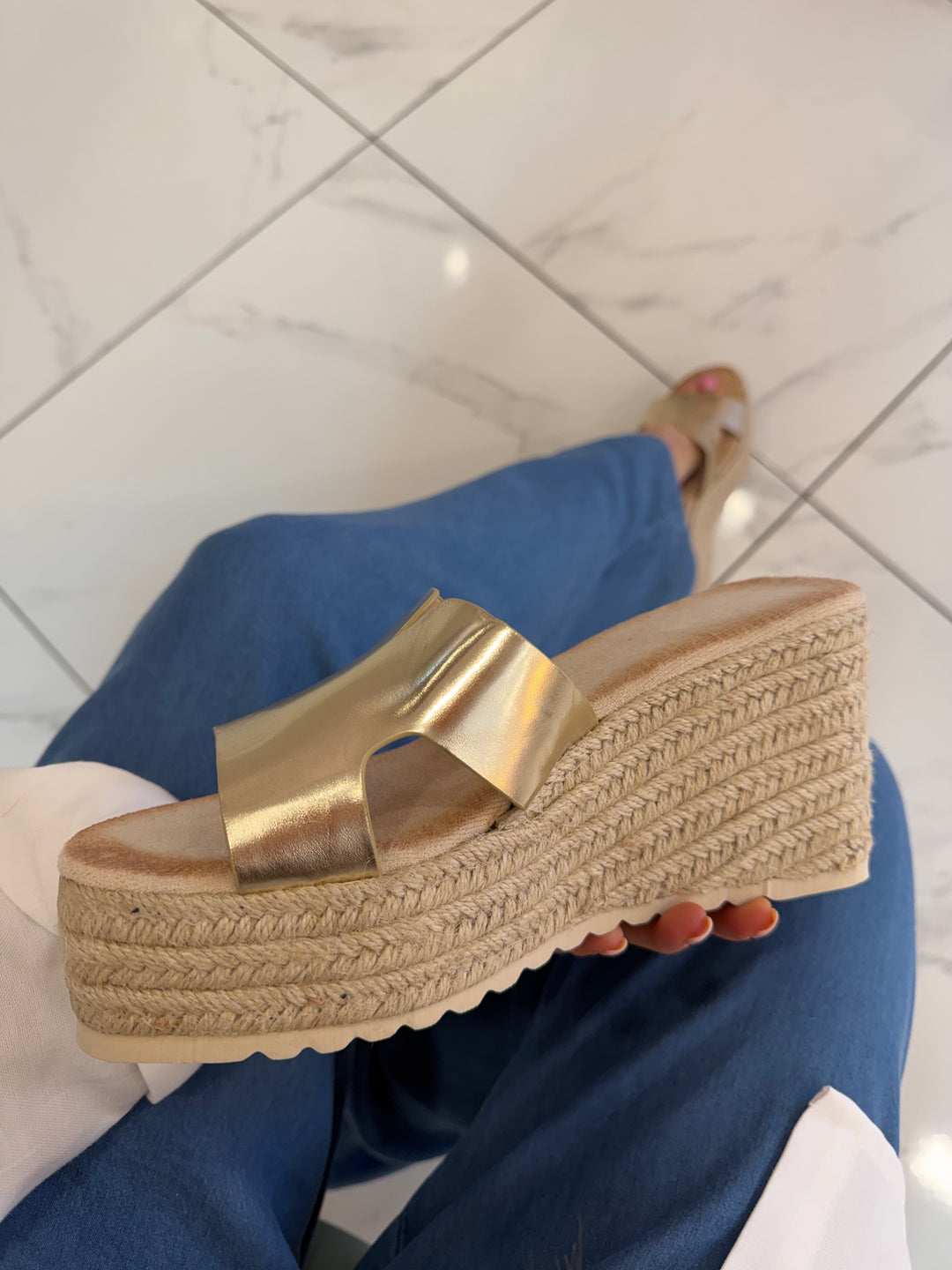 Lois Gold Mule Sandals/Wedges