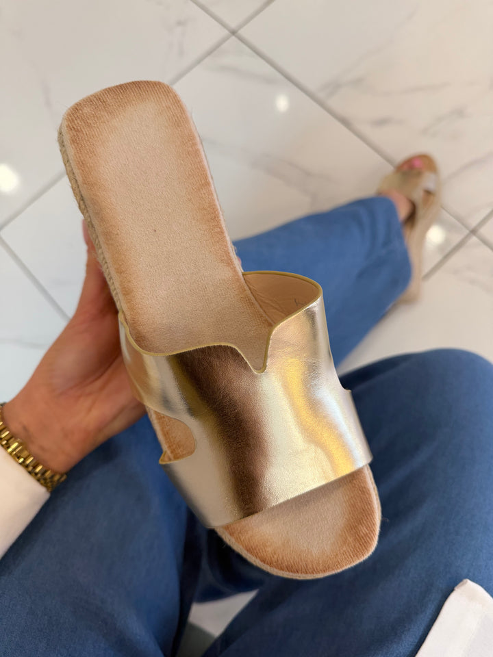 Lois Gold Mule Sandals/Wedges