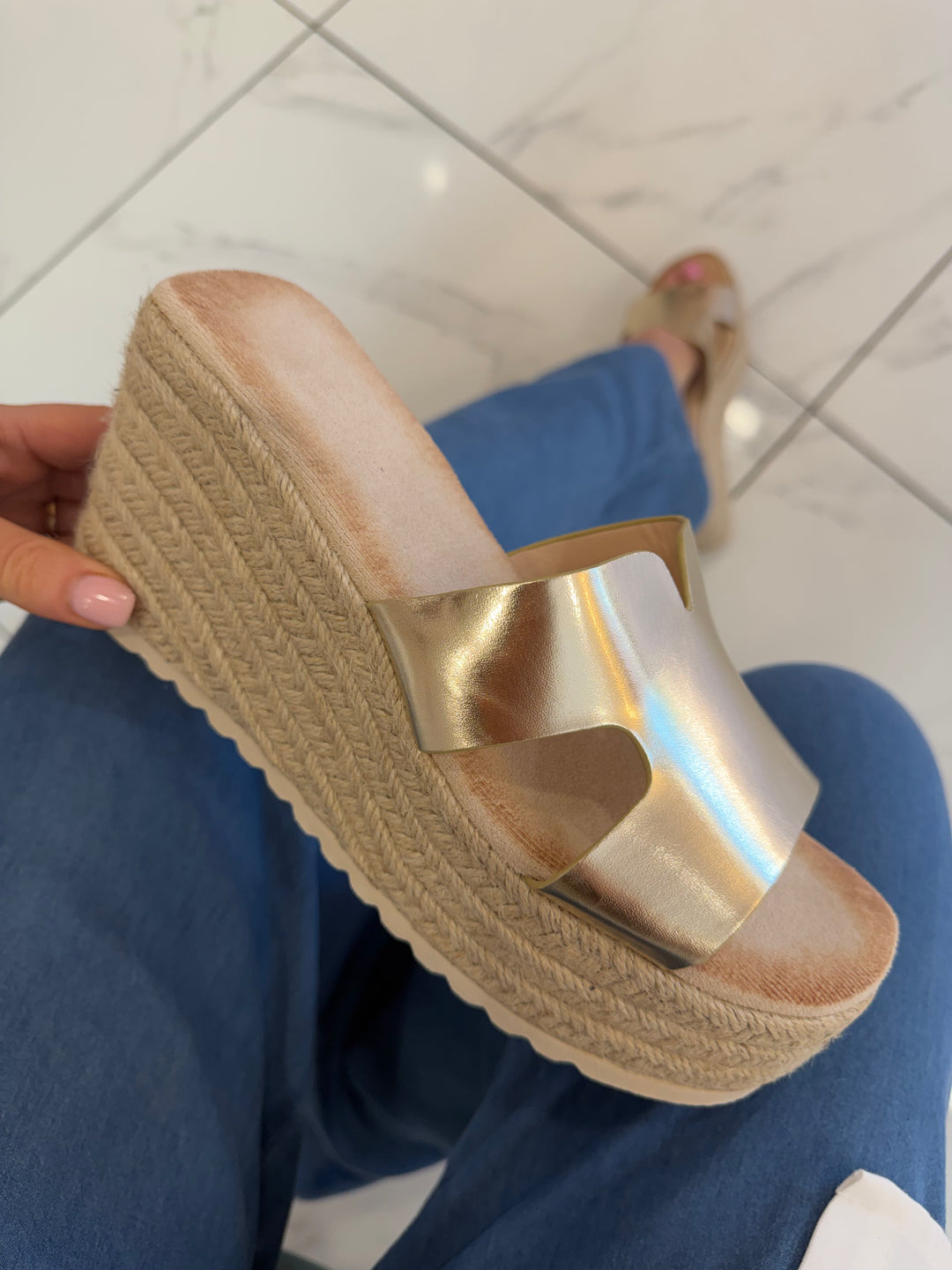 Lois Gold Mule Sandals/Wedges