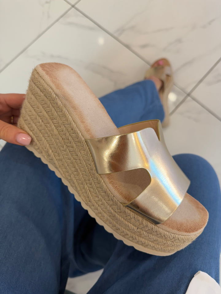 Lois Gold Mule Sandals/Wedges
