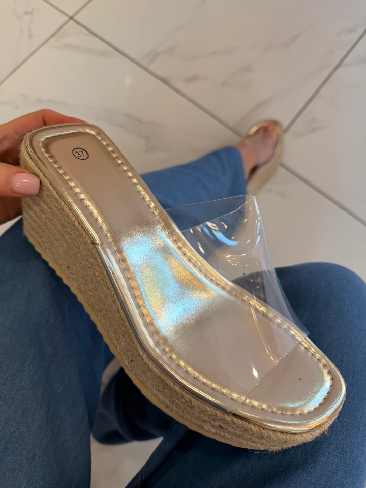 Lucienna Clear Mule Sandals/Wedges Gold inner