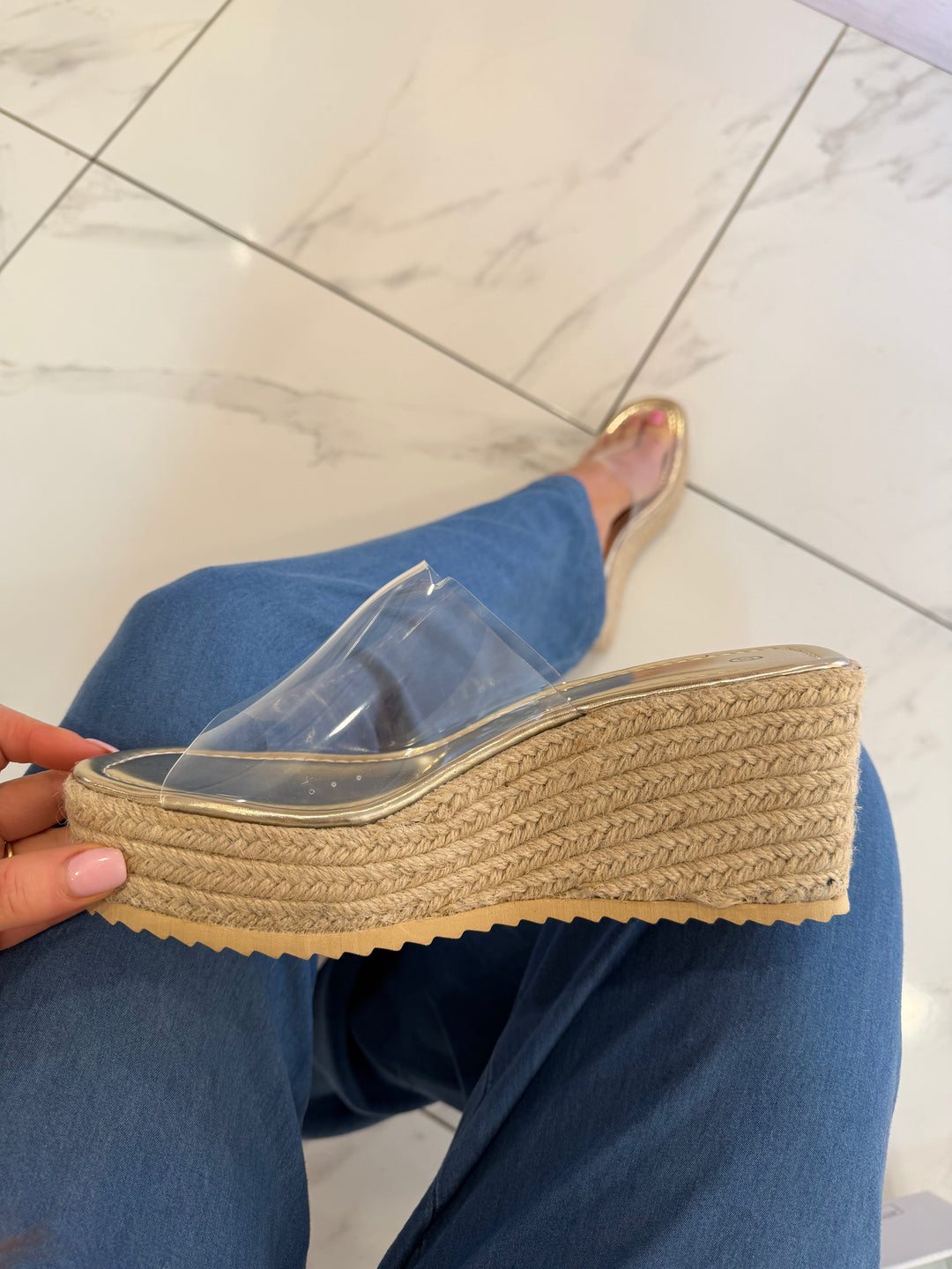 Lucienna Clear Mule Sandals/Wedges Gold inner