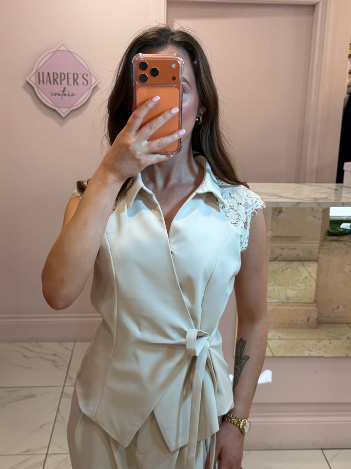 Annie Cream Wrap Top &amp; Trousers Co Ord