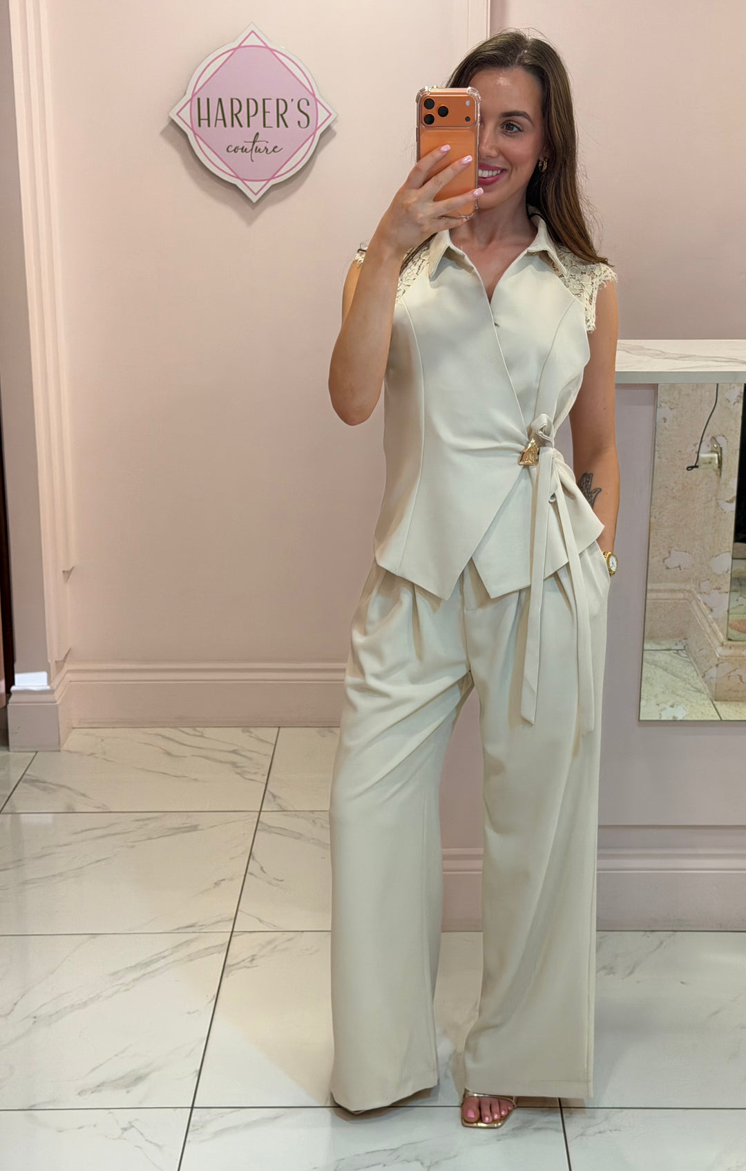 Annie Cream Wrap Top &amp; Trousers Co Ord