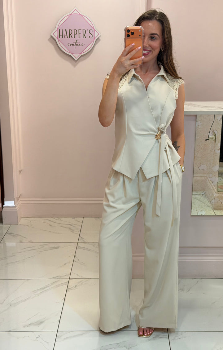 Annie Cream Wrap Top &amp; Trousers Co Ord