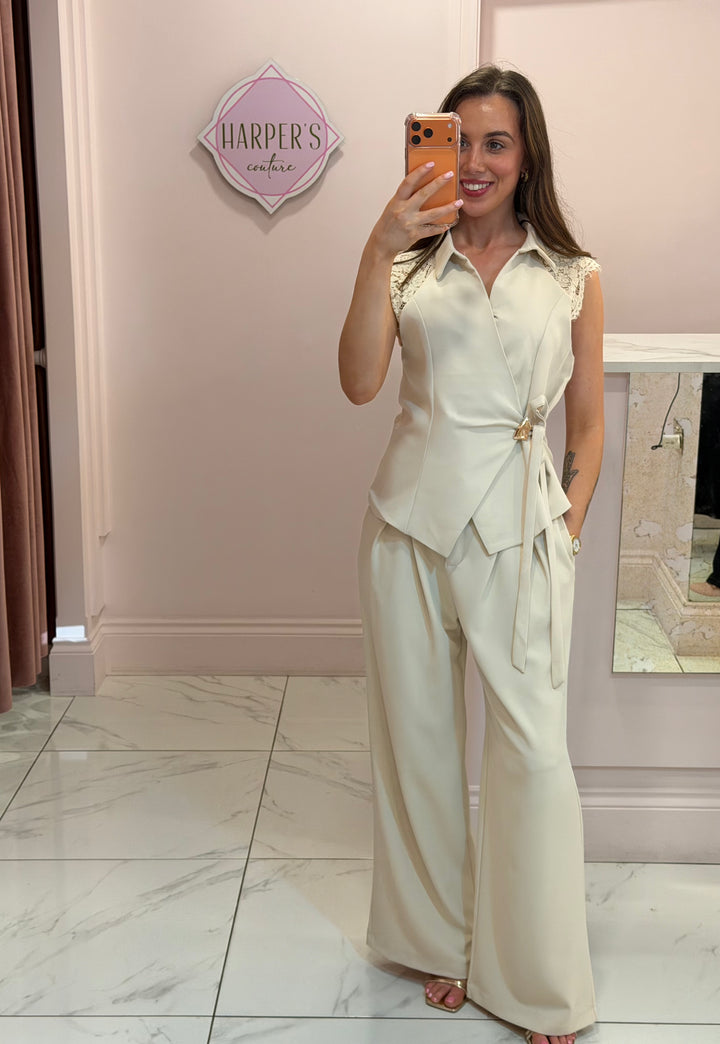 Annie Cream Wrap Top &amp; Trousers Co Ord